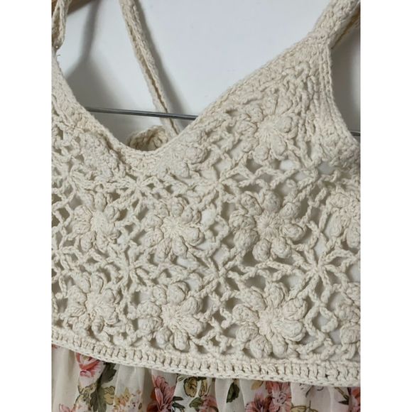 LA Hearts Crochet Floral boho neutral beachy Halter Top Size Small a56 - Picture 7 of 11